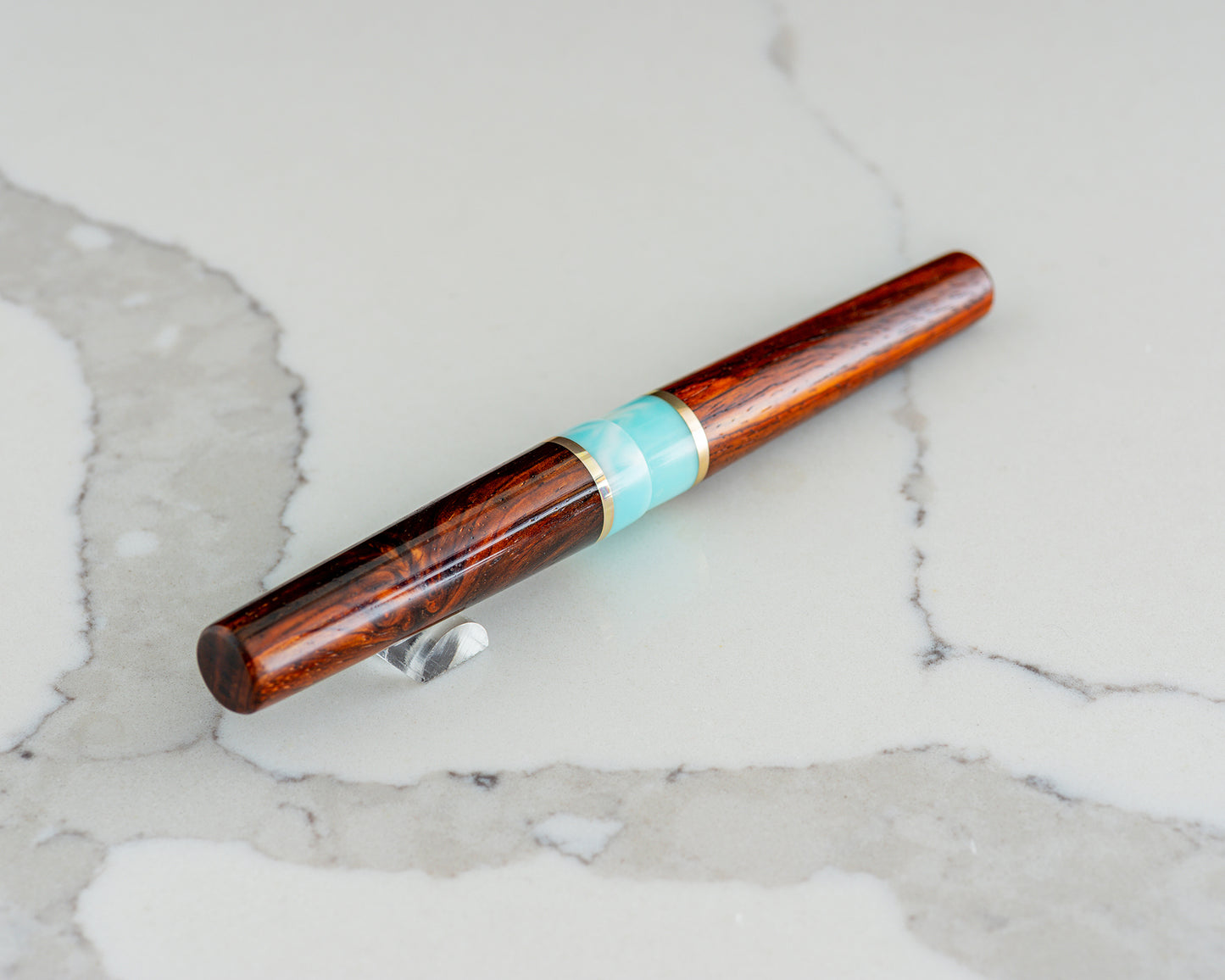 Primary Piece - "Rosewood Skies" | Handmade Cocobolo & Tiffany Blue Resin Fountain Pen w/ Brass & Padauk Accents