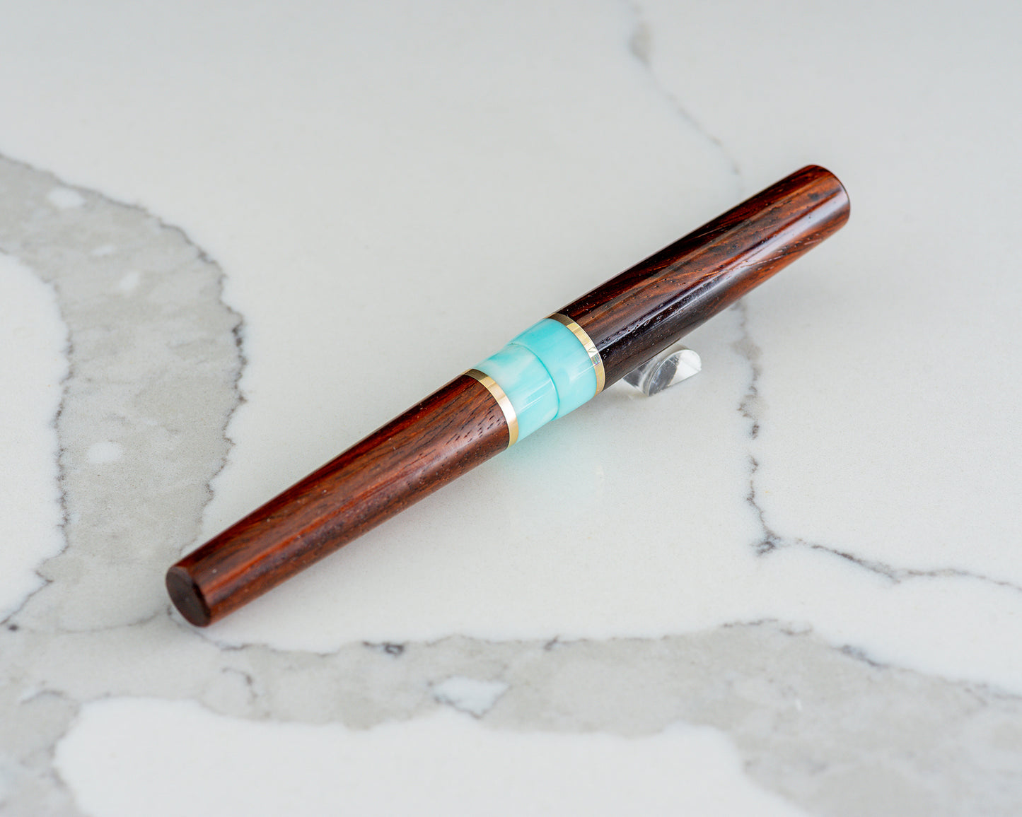 Primary Piece - "Rosewood Skies" | Handmade Cocobolo & Tiffany Blue Resin Fountain Pen w/ Brass & Padauk Accents