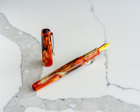 Petite Piece - "Cyprinidae" | Handmade Alumilite Resin Fountain Pen w/ Flame-Bronzed Stainless Steel Clip