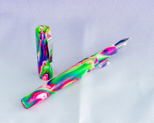 Primary Piece - "Neon" | Handmade Matte DiamondCast Fountain Pen w/ Stainless Steel Clip