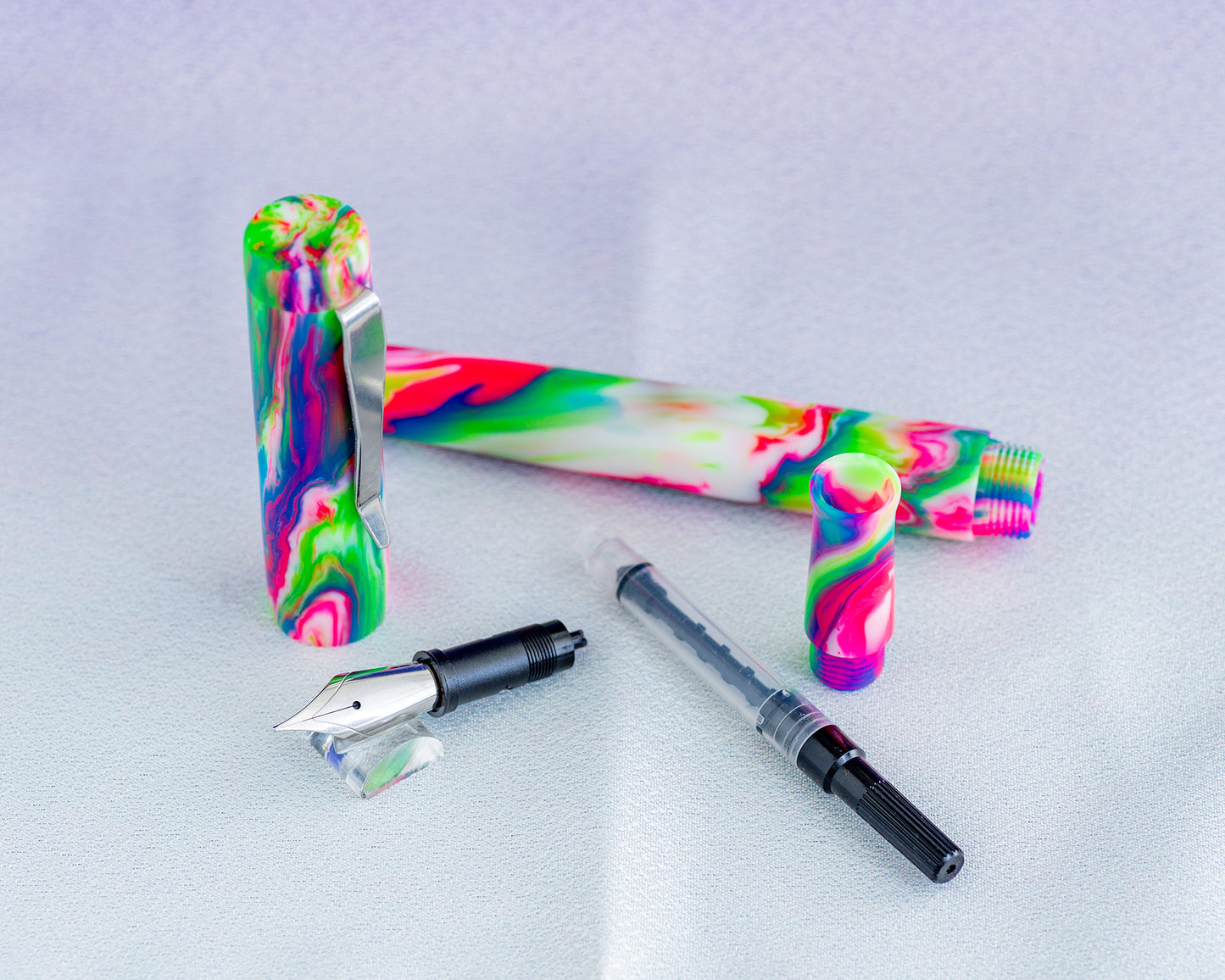 Primary Piece - "Neon" | Handmade Matte DiamondCast Fountain Pen w/ Stainless Steel Clip