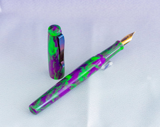 Primary Piece - "Toxic Grape" | Handmade DiamondCast Fountain Pen w/ Flame-Colored Stainless Steel Clip