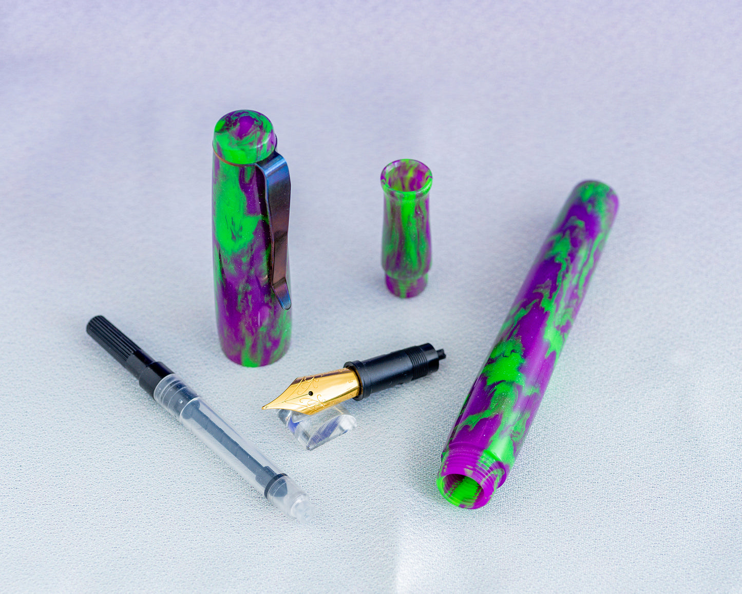 Primary Piece - "Toxic Grape" | Handmade DiamondCast Fountain Pen w/ Flame-Colored Stainless Steel Clip