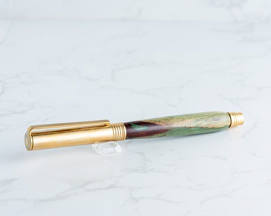 Hobby Knife - Green-Dyed Ambrosia Maple on Raw Brass Hardware