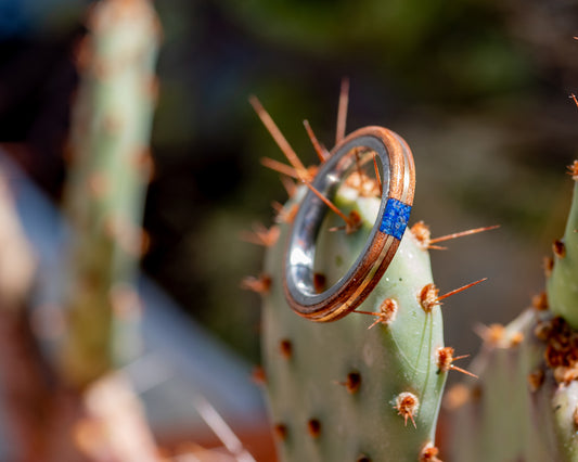 Mahogany Bentwood Ring w/ Brass & Lapis Lazuli Inlay - Size 7 | Seconds