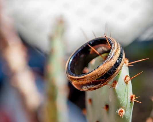 Zebrawood Bentwood Ring w/ Black Tourmaline Inlay