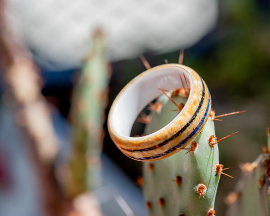 Box Elder Burl Ring w/ Lapis Lazuli & Black Tourmaline Inlay - Size 11.5 | Seconds