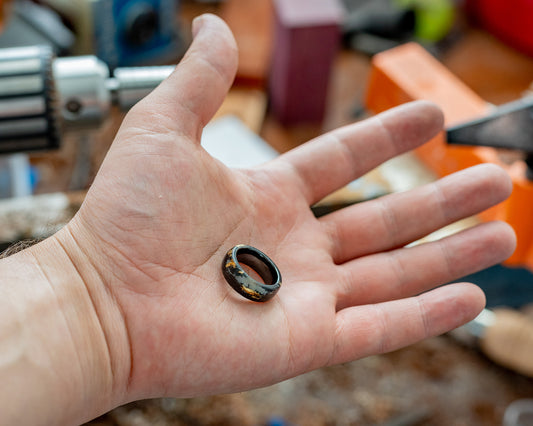 Chopped Carbon Fiber & Gold Leaf Ring - Size 6.5