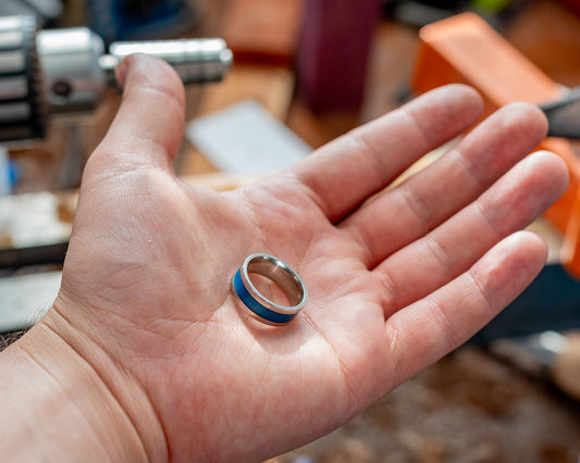Blue Glow Powder Resin Inlay Ring