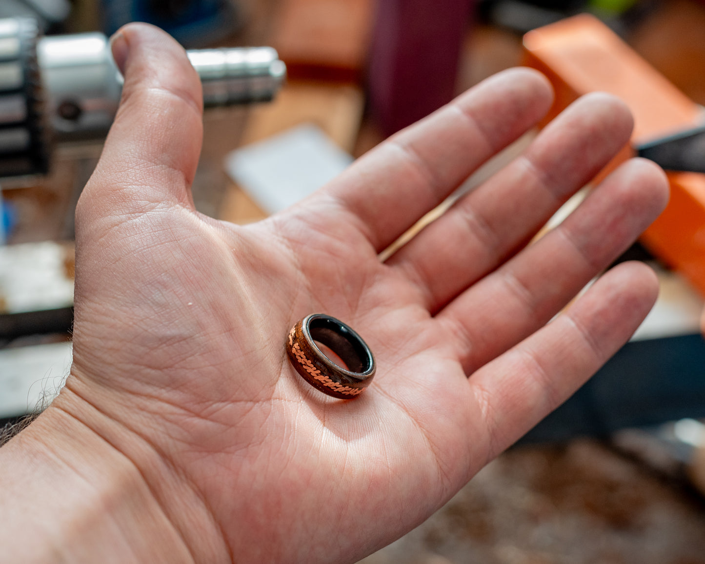 Walnut Bentwood Ring w/ Twisted Copper Inlay - Size 6.5 | Seconds
