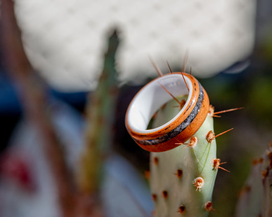 Beechwood Ring w/ Blue Kyanite & Black Acrylic Inlay - Size 6.5 | Seconds