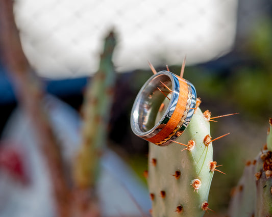 Stainless Steel Ring w/ Beechwood & Brass Inlay - Size 5.75 | Seconds