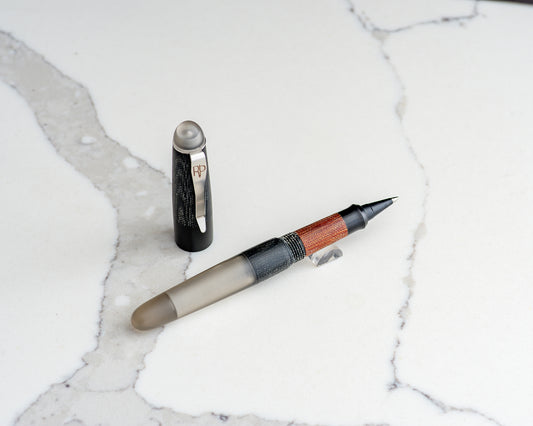 Daily Carry - EDC Demo | Handmade Convertible Pen w/ Black & Brown Canvas Micarta, Ebonite, Smoky Demo Resin, and Stainless Steel Clip