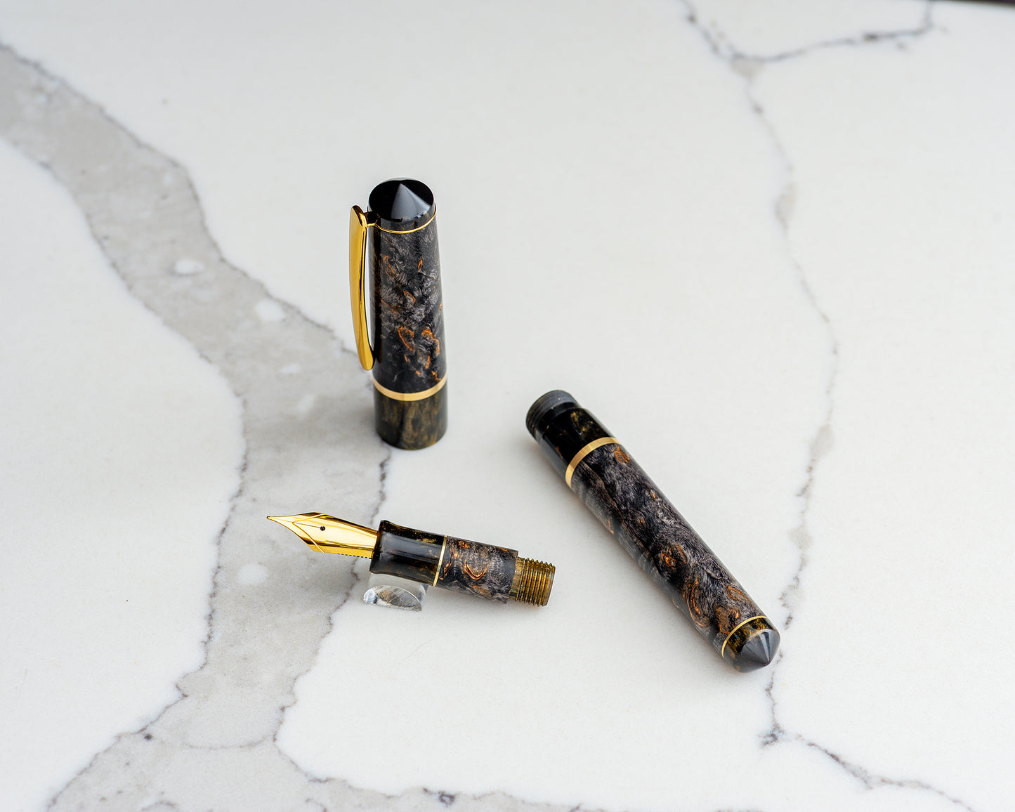 Primary Piece - "Karelian Raven" | Handmade Karelian(Masur) Birch, Raw Brass & "Gilded Raven" Resin