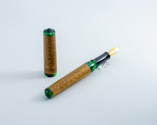 Primary Piece - "Rainforest" | Handmade Lignum Vitae Wood & Acrylic Fountain Pen