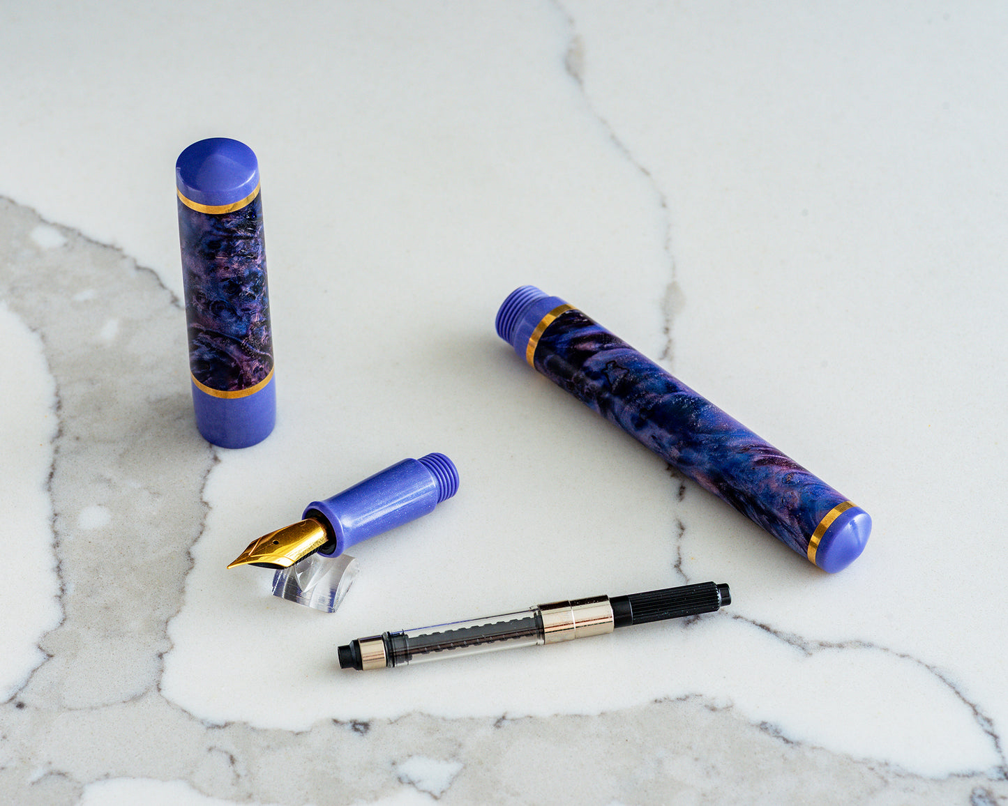 Primary Piece - "Lavender Haze" | Handmade Box Elder Burl, Raw Brass & DiamondCast Fountain Pen