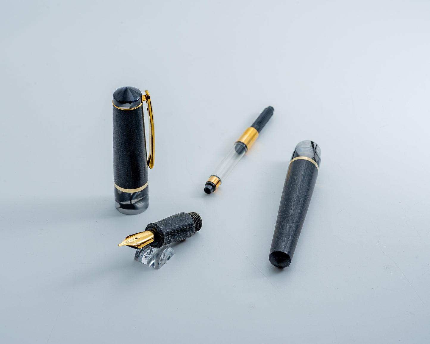 Daily Carry - Black Tie | Handmade Black Canvas Micarta, Acrylic & Raw Brass Fountain Pen w/ Gold TiN Coated Clip