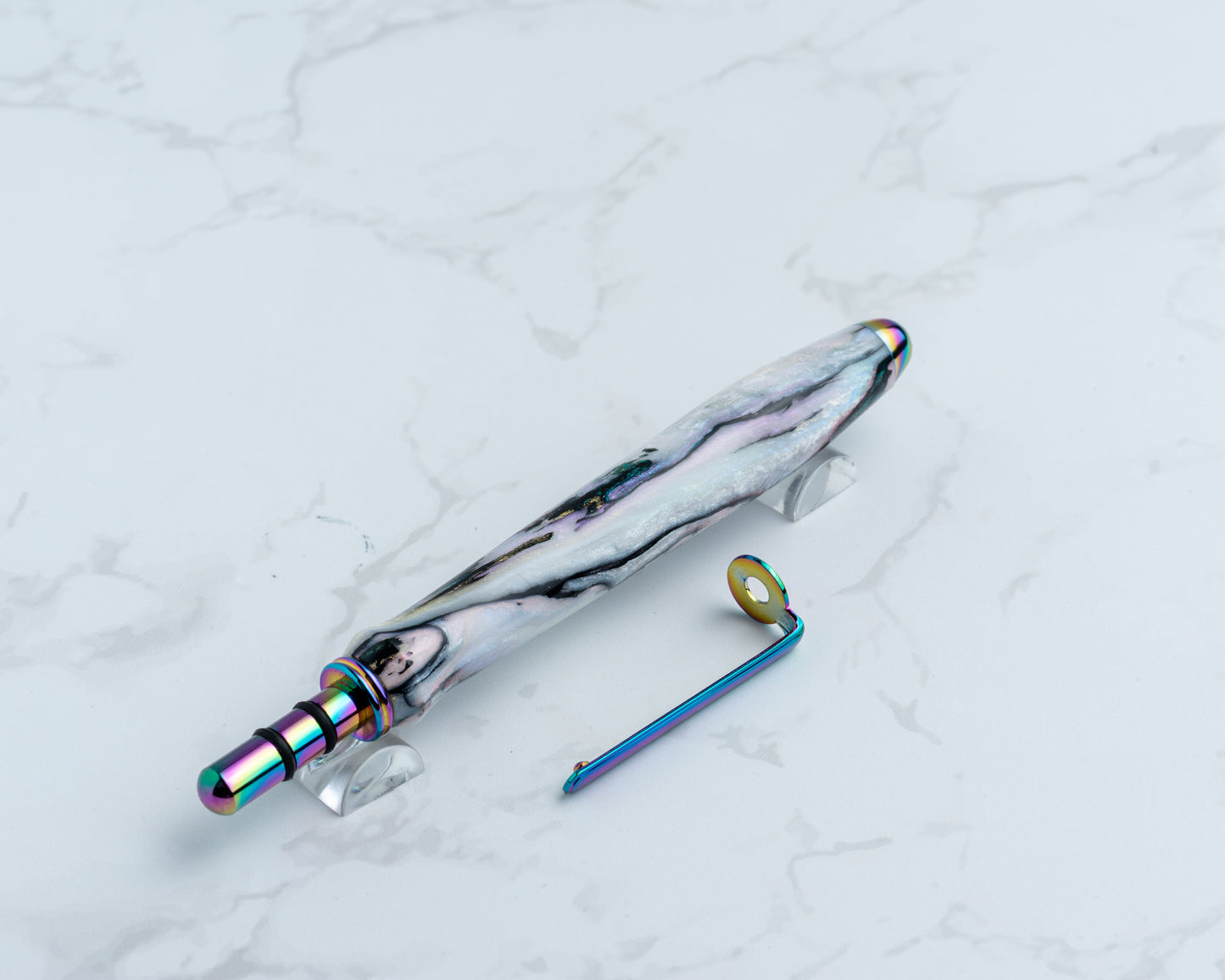 Single-Blade Seam Ripper w/ Removable Pocket Clip - "Abalone" Resin on Oil Slick Hardware