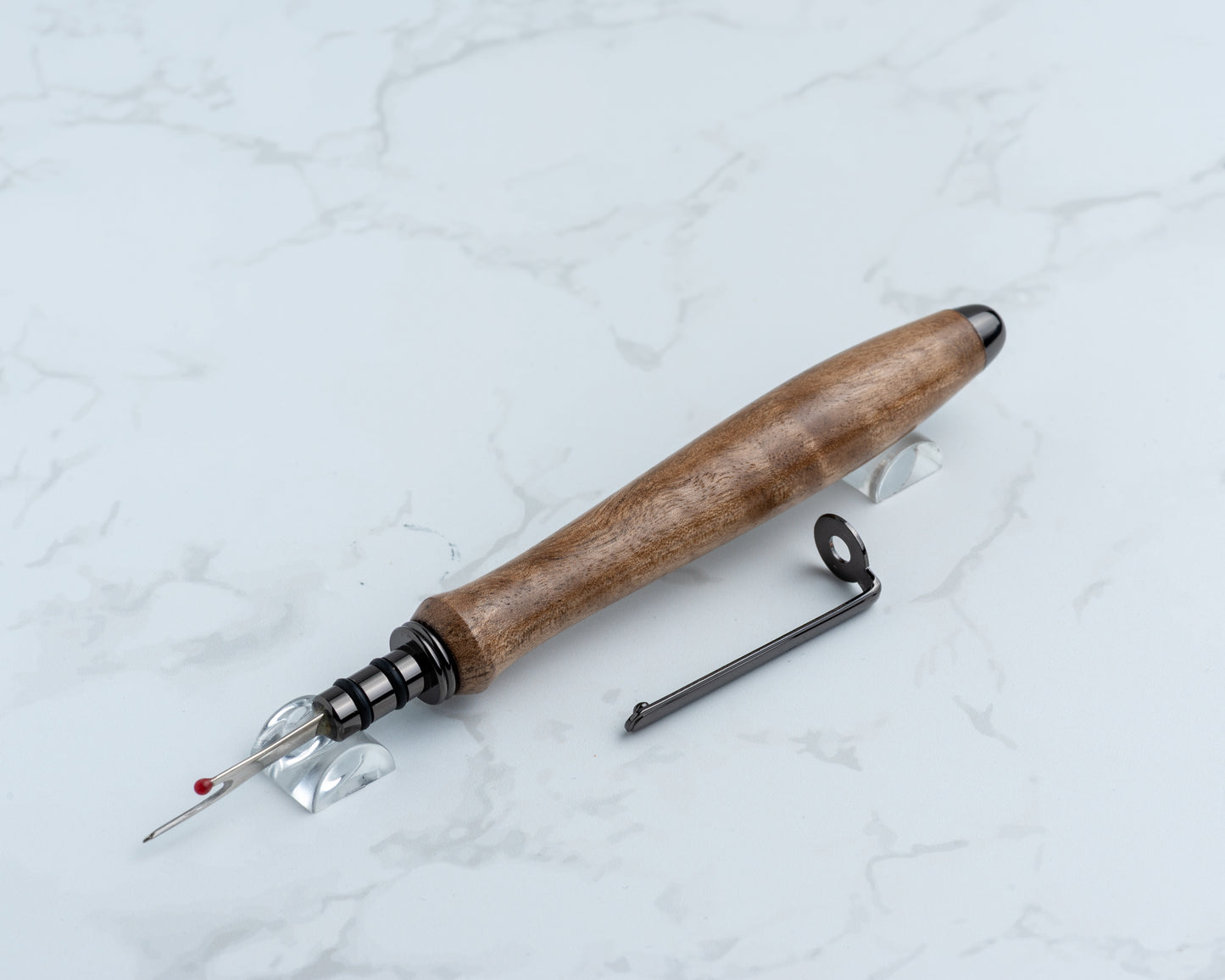 Single-Blade Seam Ripper w/ Removable Pocket Clip - English Walnut Wood on Gunmetal Hardware