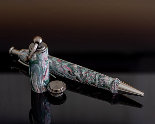 Handcrafted Pen & Pill Holder Combo | Matching Gift Set - Click Pen w/ Keychain made with "Sleep Paralysis" Bespoke Acrylic Blank