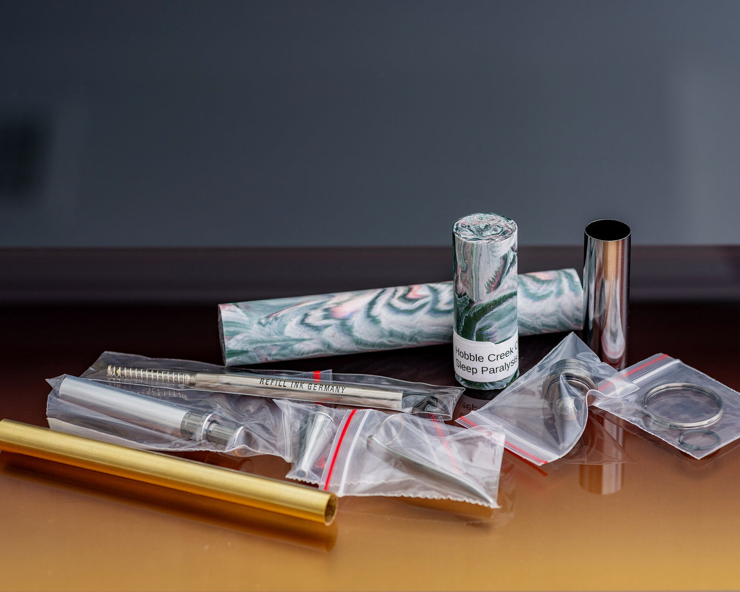 Handcrafted Pen & Pill Holder Combo | Matching Gift Set - Click Pen w/ Keychain made with "Sleep Paralysis" Bespoke Acrylic Blank