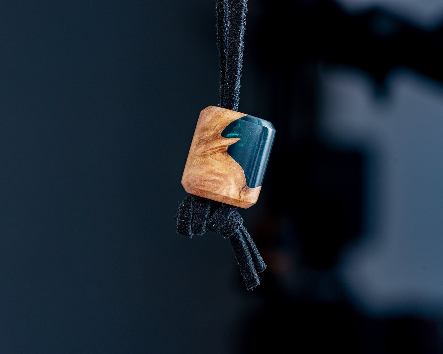 EDC Lanyard Bead - Hand Turned Extra-Large Hybrid Amboyna Burl Bead with Green Resin - Paracord Bead for Pocket Knife/Zipper/Keychain
