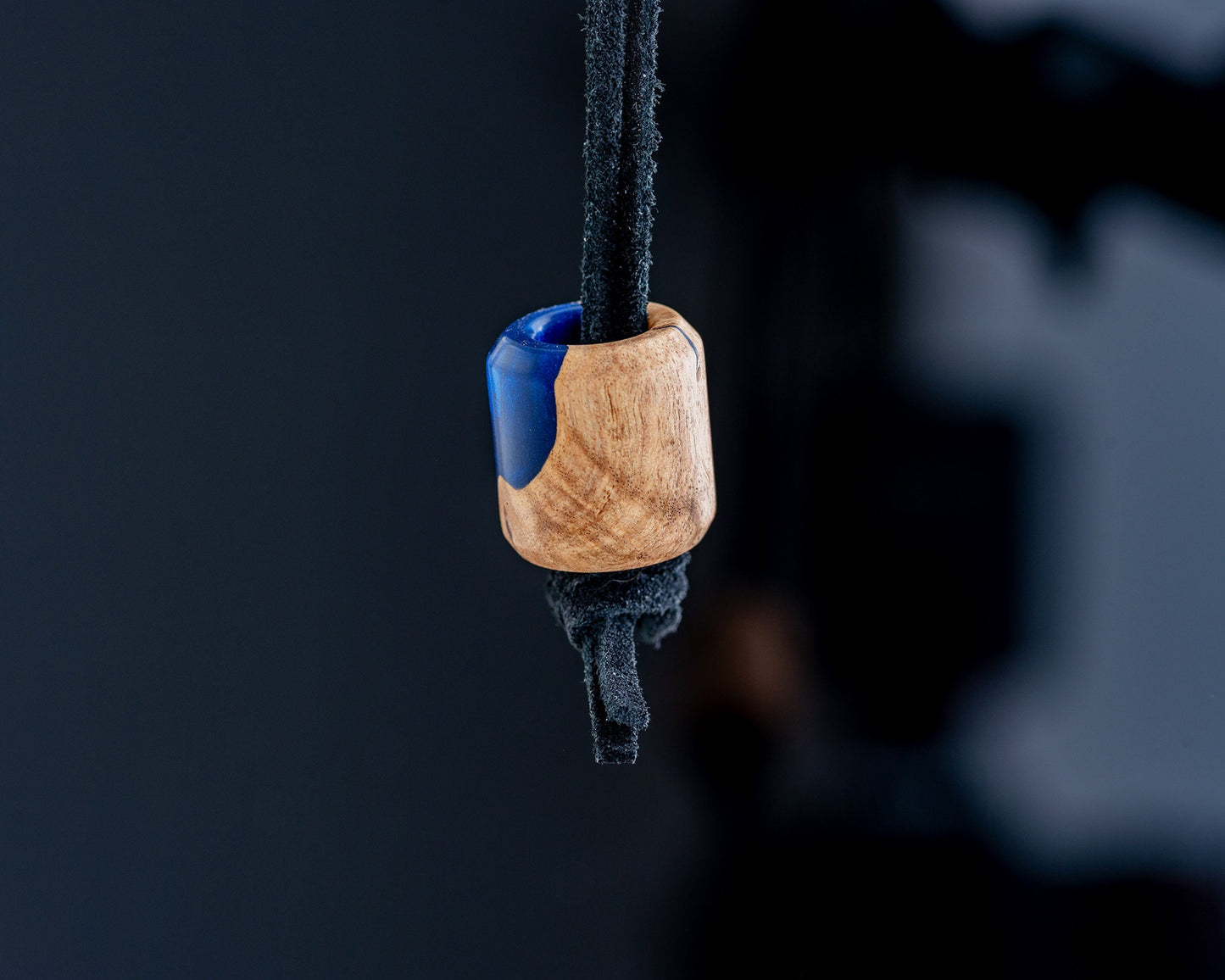 EDC Lanyard Bead - Hand Turned Extra-Large Stabilized Mallee Burl Bead with Blue Resin - Paracord Bead for Pocket Knife/Zipper/Keychain