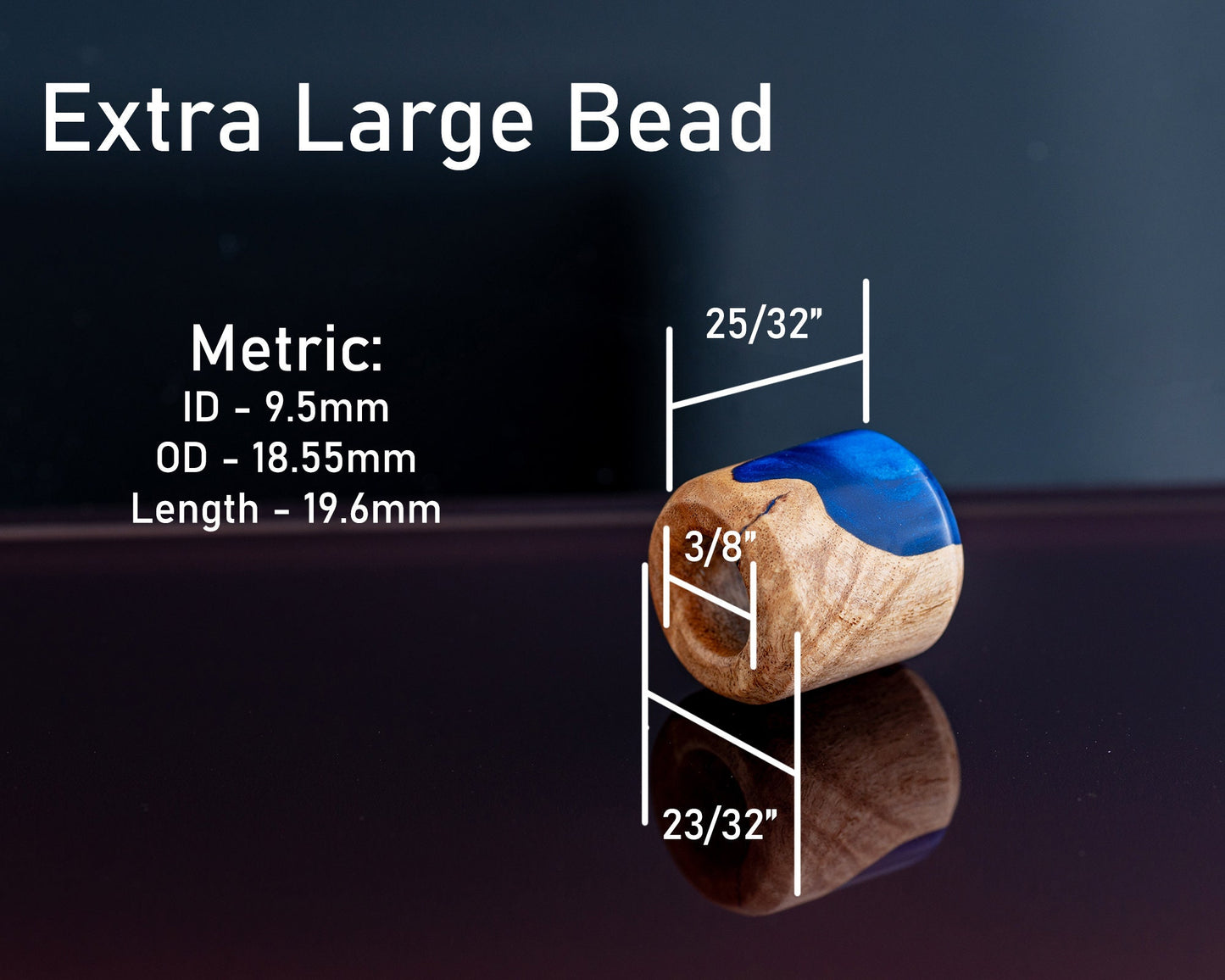 EDC Lanyard Bead - Hand Turned Extra-Large Stabilized Mallee Burl Bead with Blue Resin - Paracord Bead for Pocket Knife/Zipper/Keychain