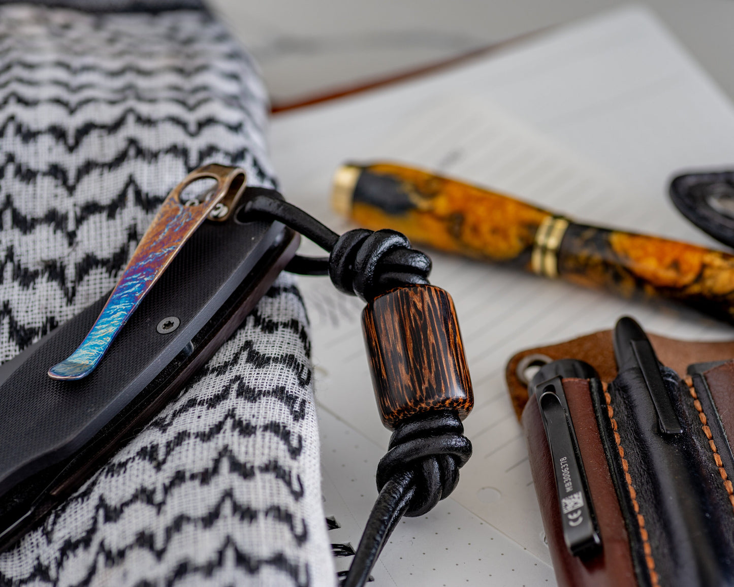 EDC Lanyard Bead - Hand Turned Extra-Large Stabilized Black Palm Bead - Paracord Bead for Pocket Knife/Zipper/Keychain