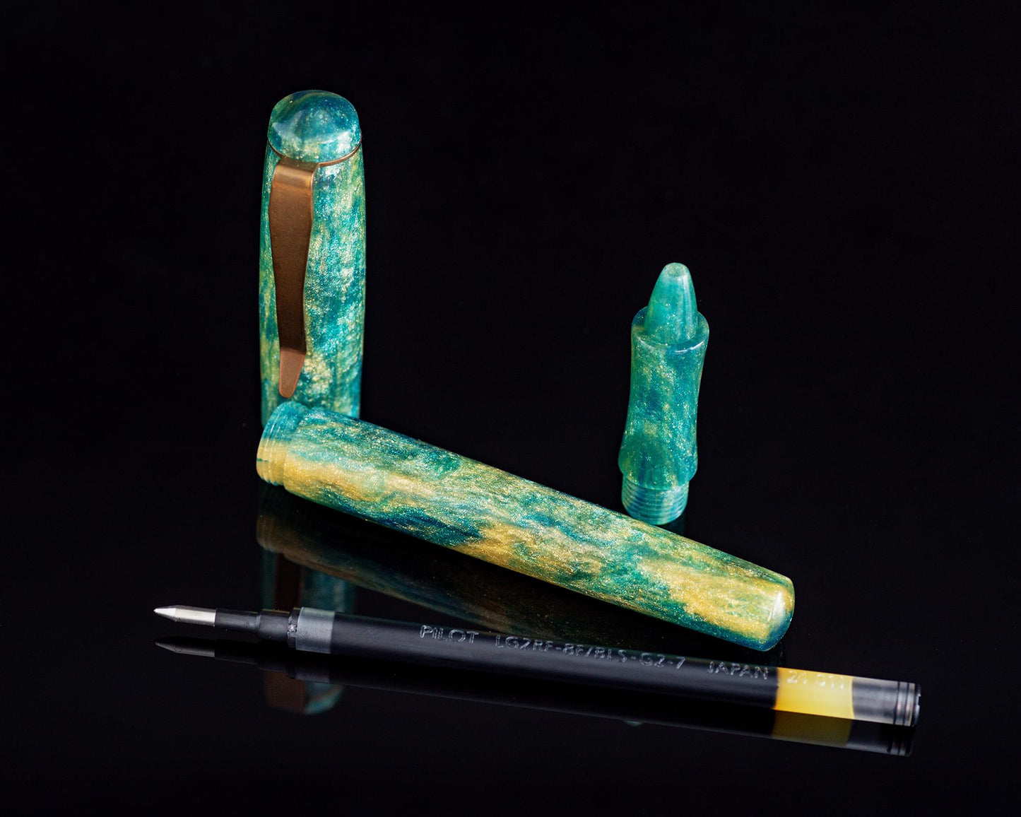 Handmade Rollerball Pen | "Leprechaun" DiamondCast Body for G2 & Schmidt Refills - Custom Bespoke Kitless Ballpoint Pen With Bronzed Clip