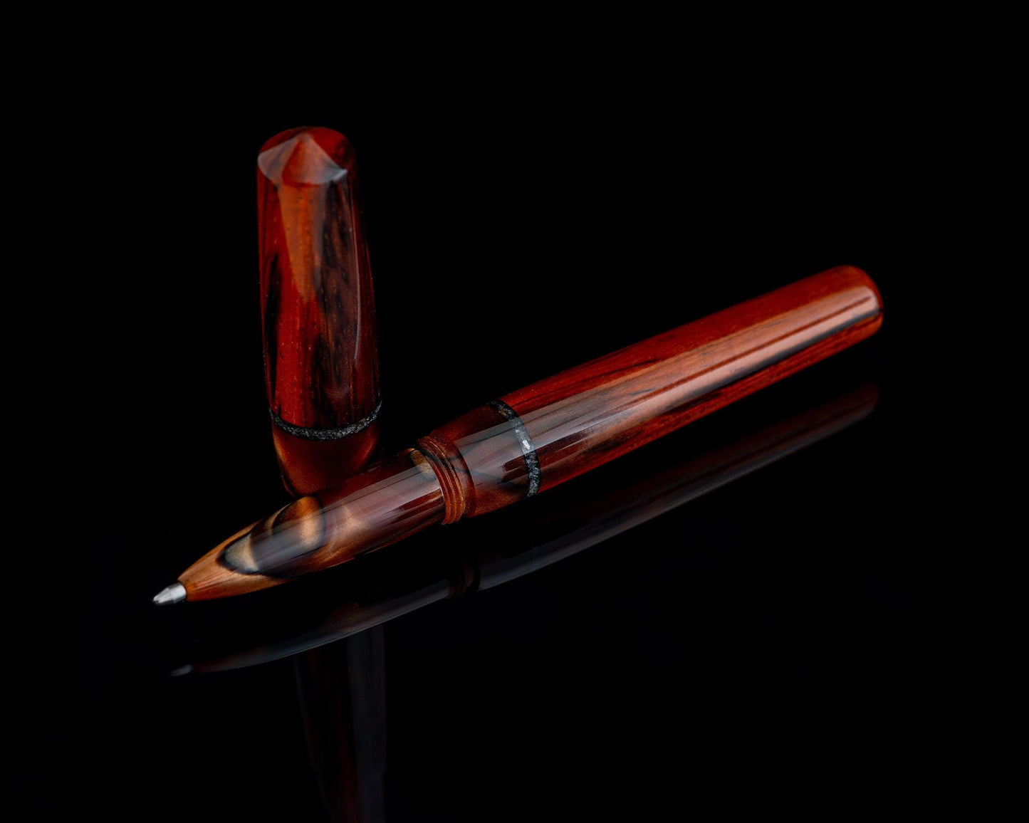 Handmade Hybrid Desk Pen - Cocobolo, Cat's Eye Acrylic & Blue Kyanite Inlay - Custom Bespoke Kitless Rollerball Body For Pilot G2/Parker Ink