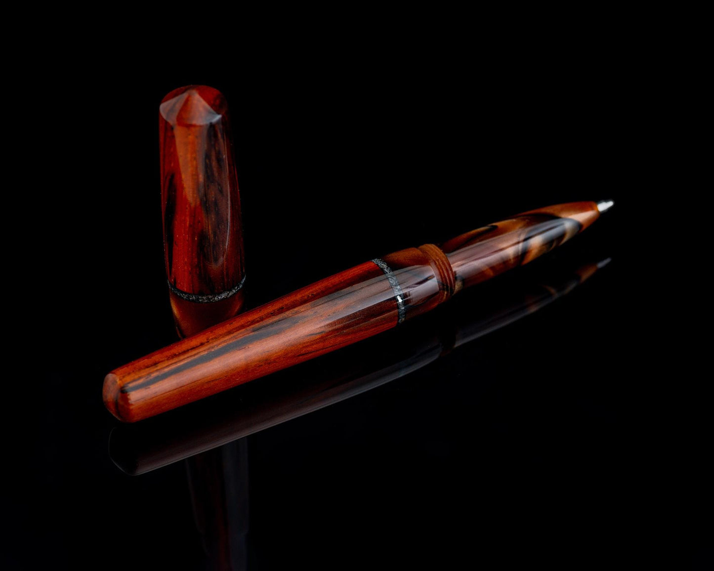 Handmade Hybrid Desk Pen - Cocobolo, Cat's Eye Acrylic & Blue Kyanite Inlay - Custom Bespoke Kitless Rollerball Body For Pilot G2/Parker Ink