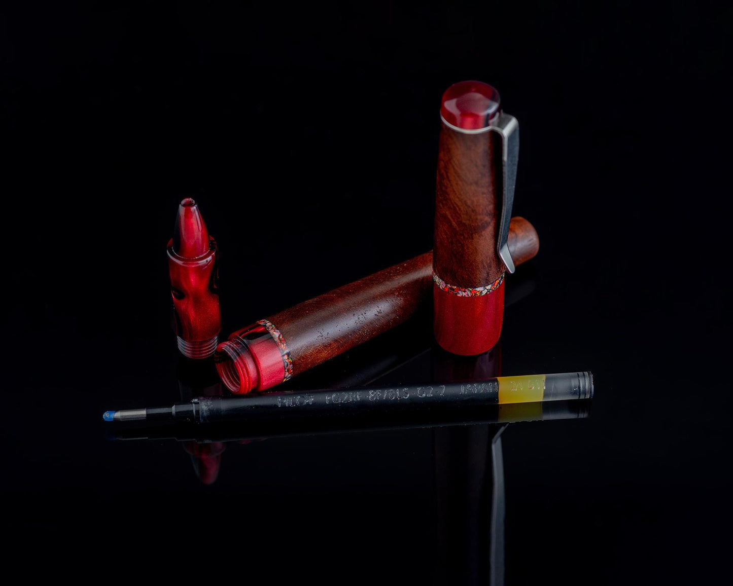 Handmade Hybrid Rollerball Pen - Sequoia Burl, "True Blood" Kirinite, Mixed Opal Inlay - Custom Bespoke Kitless Body For Pilot G2 Refills