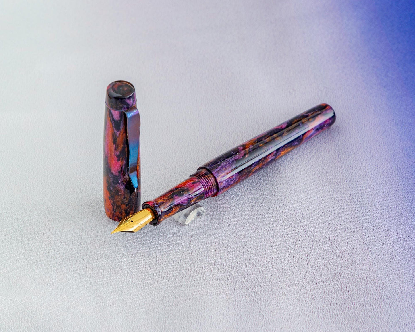 Primary Piece - "Night.Shade" | Handmade DiamondCast Fountain Pen w/ Flame-Colored Stainless Steel Clip