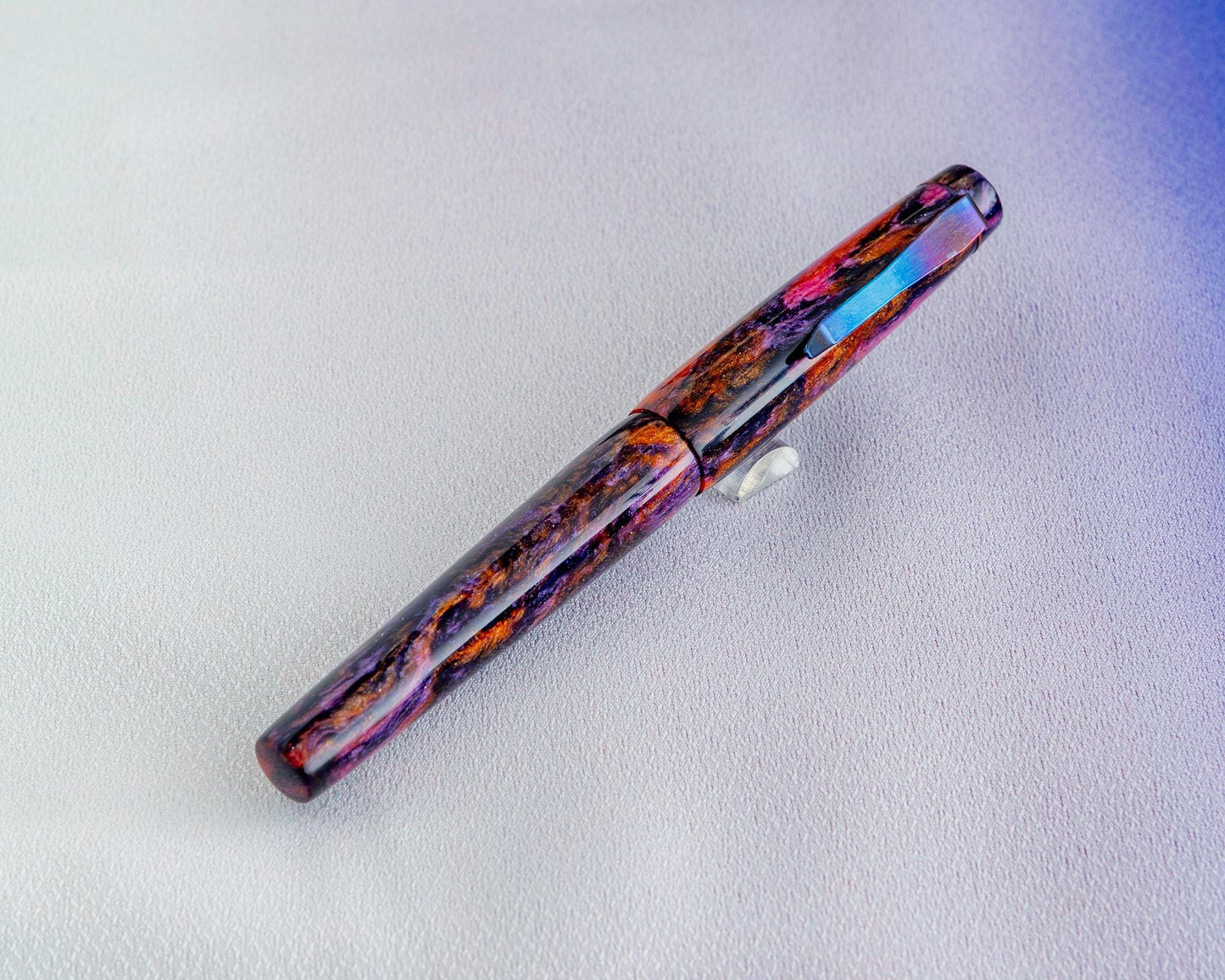 Primary Piece - "Night.Shade" | Handmade DiamondCast Fountain Pen w/ Flame-Colored Stainless Steel Clip