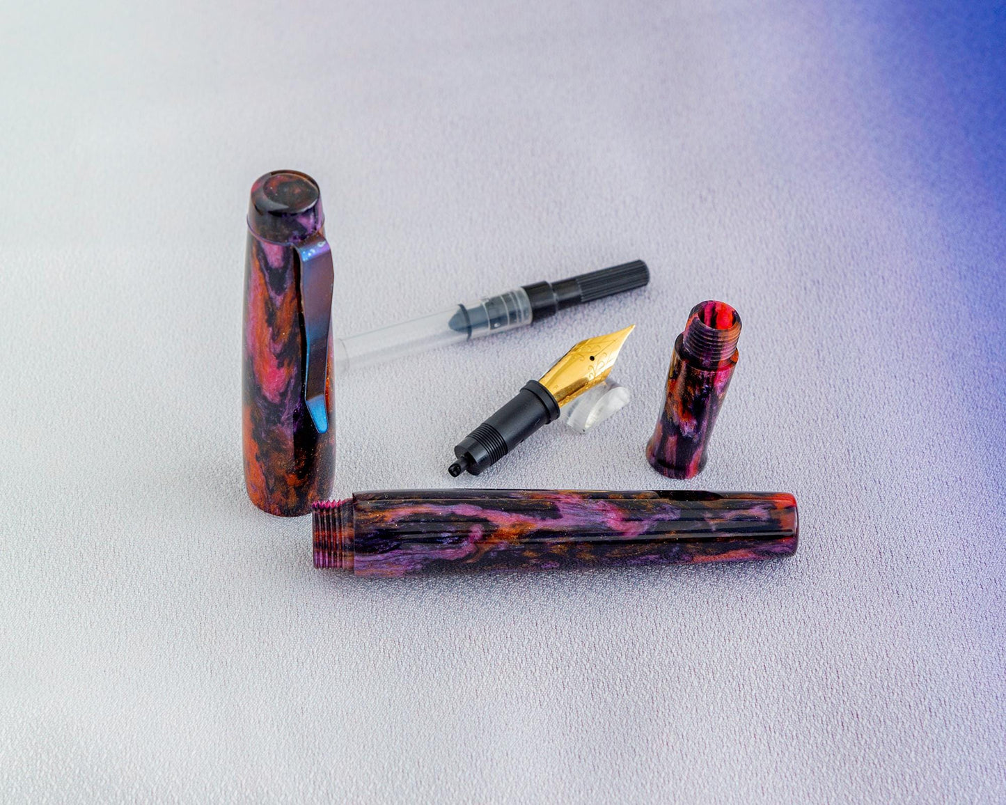Primary Piece - "Night.Shade" | Handmade DiamondCast Fountain Pen w/ Flame-Colored Stainless Steel Clip