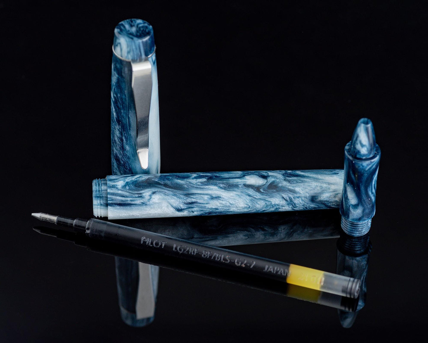 Handmade Rollerball Pen "Frost" | DiamondCast Body for G2, Energel & Schmidt Refills -Custom Bespoke Kitless Ballpoint Pen w/ Stainless Clip
