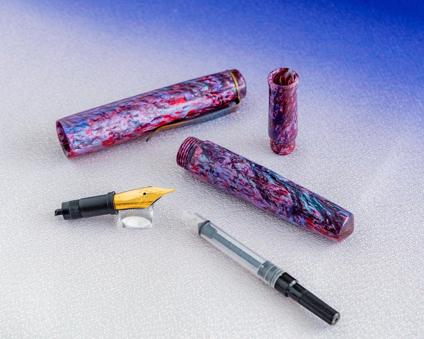 Primary Piece - "Deep Space" | Handmade Alumilite Resin Fountain Pen w/ Flame-Colored Stainless Steel Clip