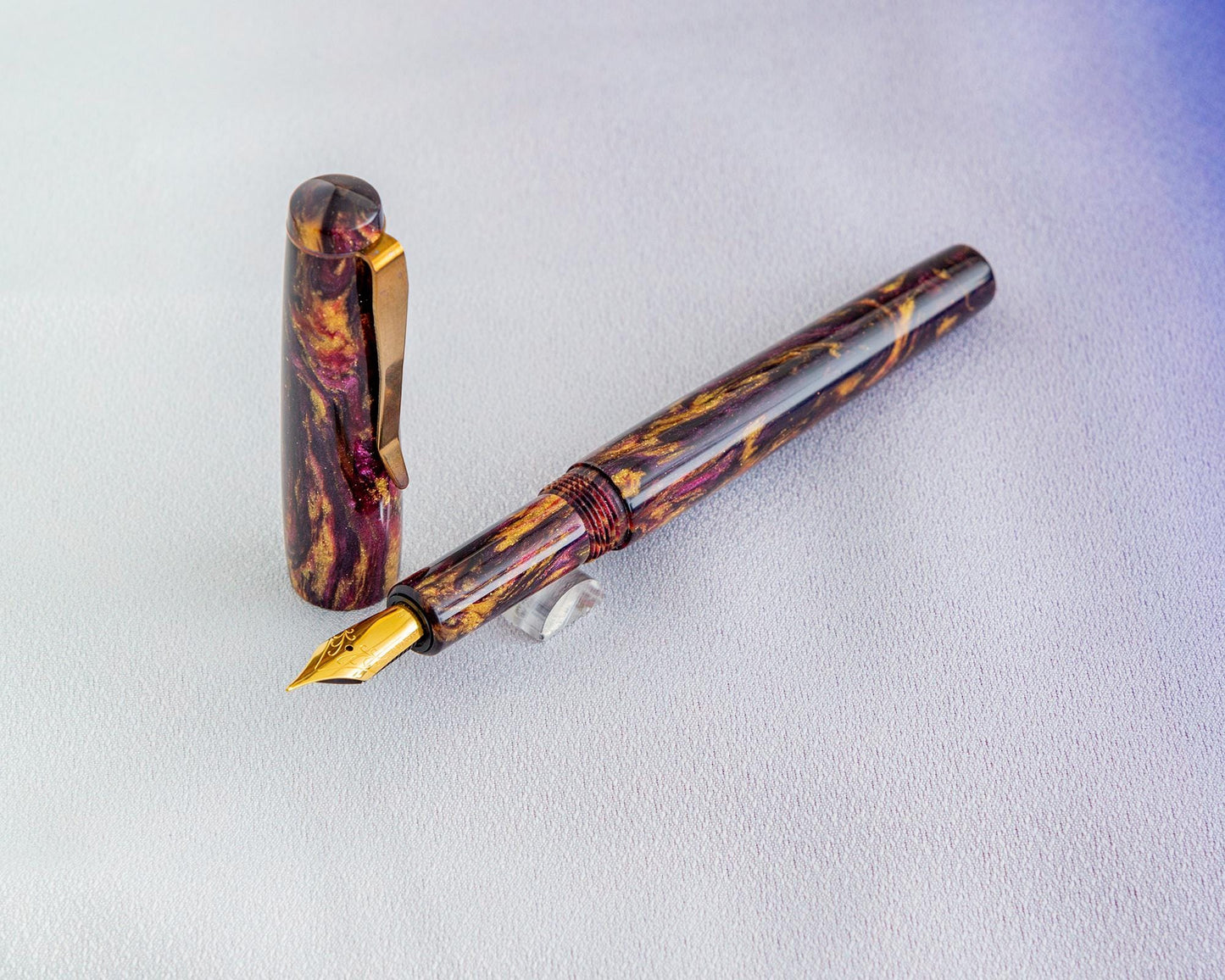 Primary Piece - "Royal Flame" | Handmade DiamondCast Fountain Pen w/ Flame-Bronzed Stainless Steel Clip