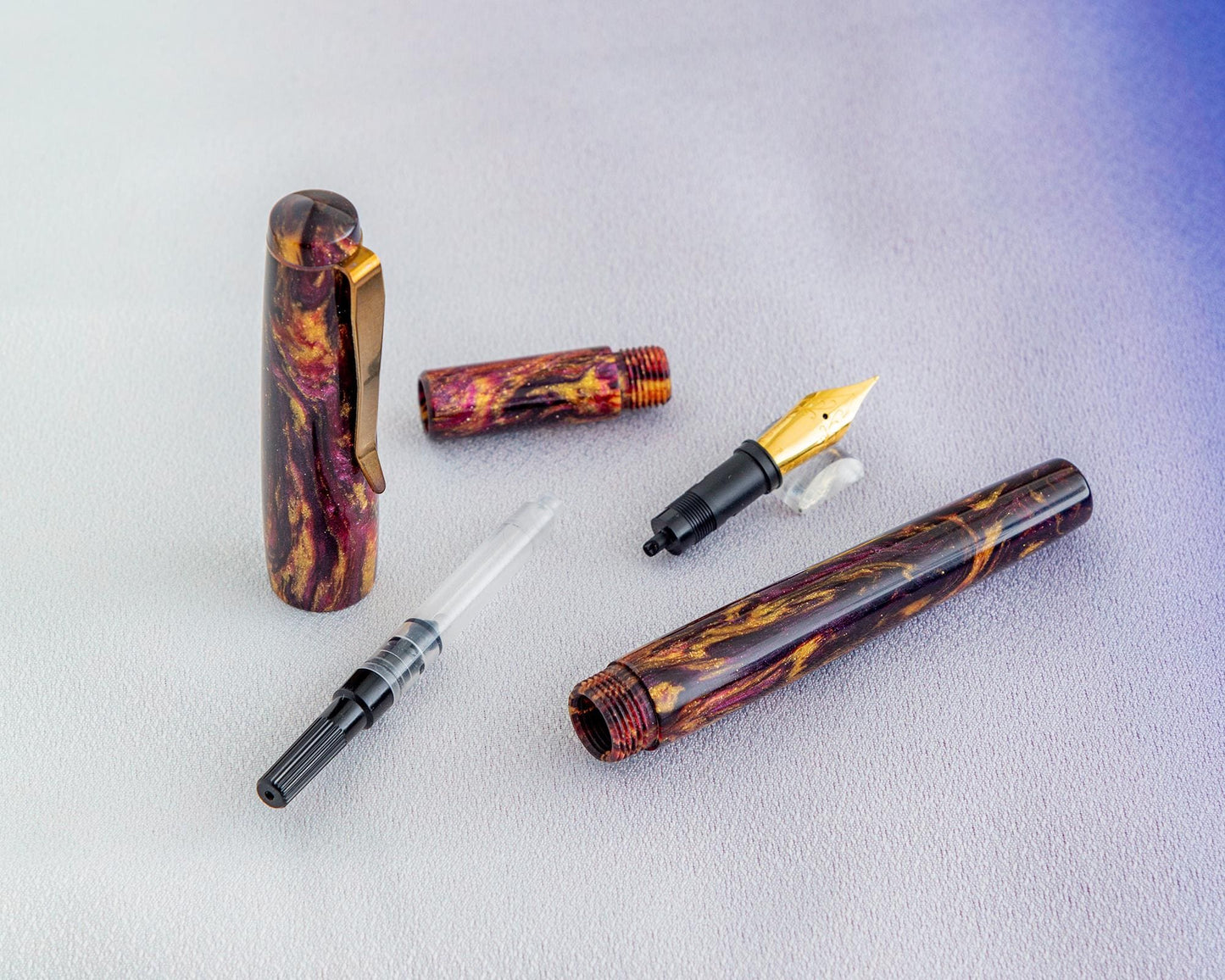 Primary Piece - "Royal Flame" | Handmade DiamondCast Fountain Pen w/ Flame-Bronzed Stainless Steel Clip