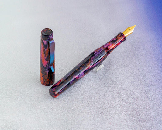 Primary Piece - "Night.Shade" | Handmade DiamondCast Fountain Pen w/ Flame-Colored Stainless Steel Clip