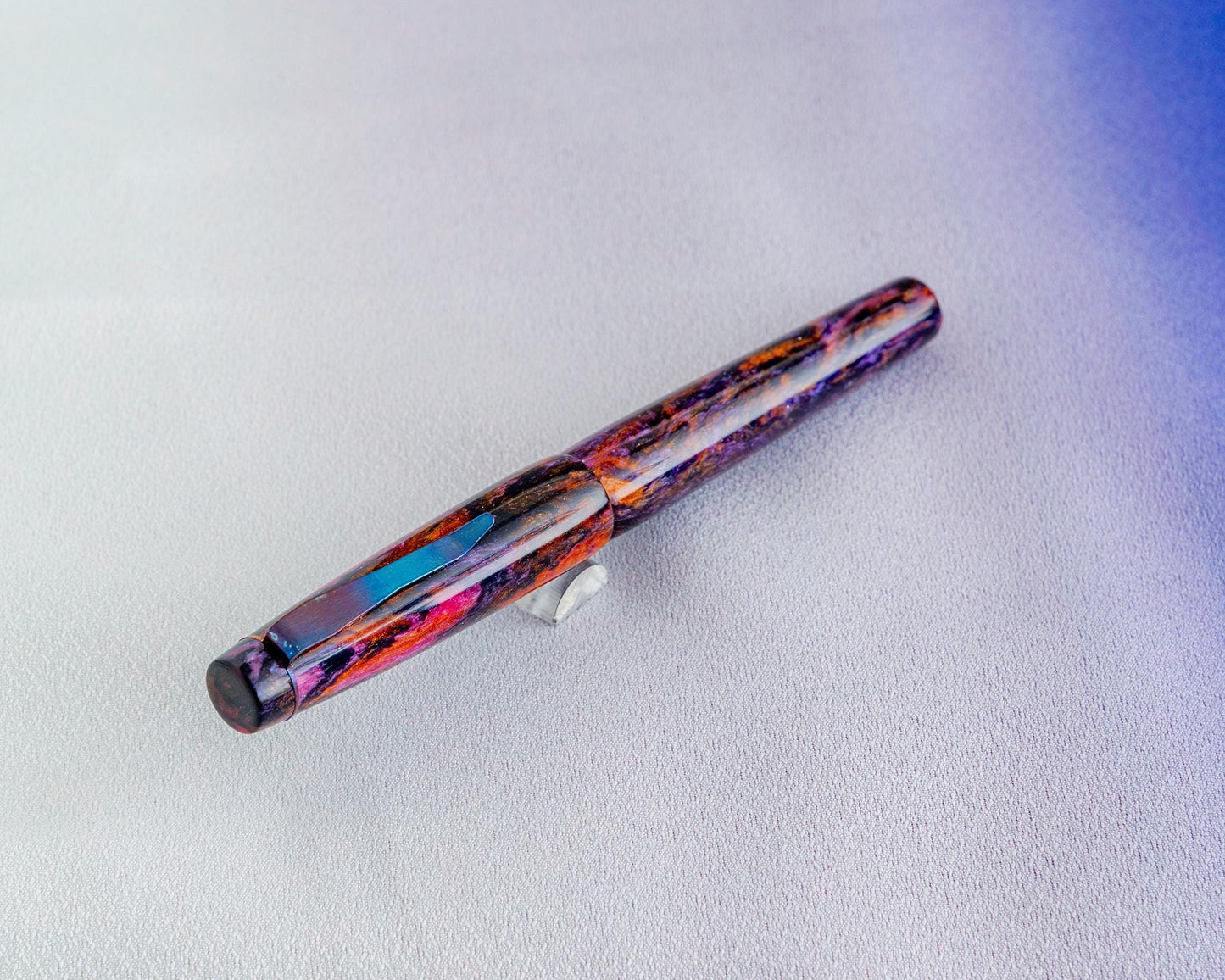 Primary Piece - "Night.Shade" | Handmade DiamondCast Fountain Pen w/ Flame-Colored Stainless Steel Clip