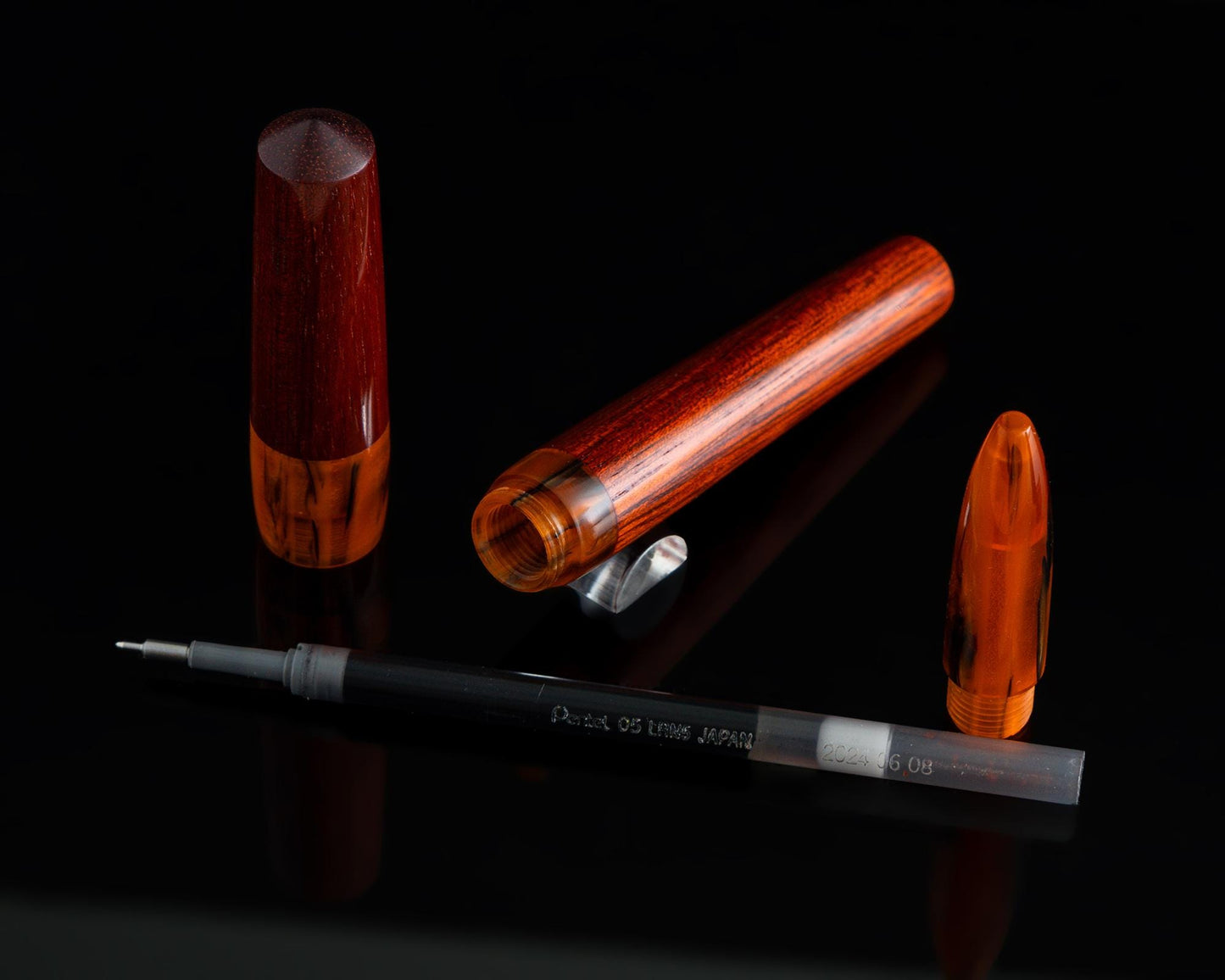 Handmade Hybrid Desk Pen - Bloodwood & "Antique Gold" Acrylic - Custom Bespoke Kitless Rollerball Body For Pilot G2 or Euro Rollerball Ink