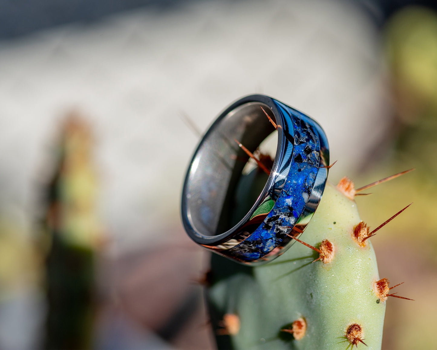 Lapis Lazuli & Black Tourmaline Inlay Ring - Size 7