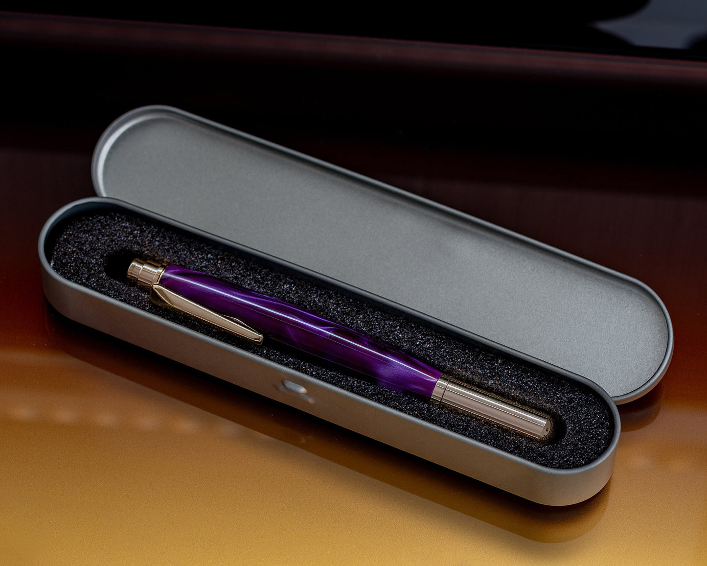 Purple & Black Acrylic Rollester Pen | Gold Hardware | Handmade Acrylic Rollerball Pen