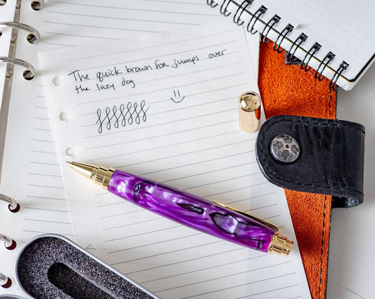 Purple & Black Acrylic Rollester Pen | Gold Hardware | Handmade Acrylic Rollerball Pen