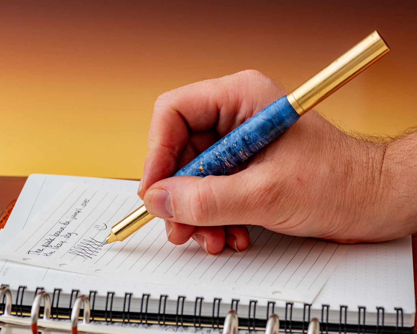 Handcrafted Rollerball Pen | Blue Stabilized Box Elder Burl Pen w/ Raw Brass Hardware | Handturned Rollerball Pen w/ Colored Burl Wood Blank