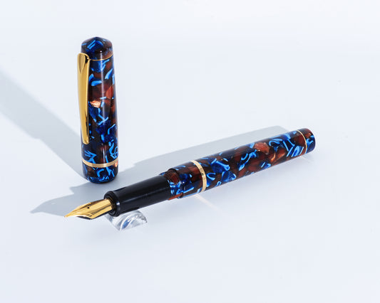 Premiere Piece - "Flecked Autumn" | Handmade Fountain Pen w/ Gold Plated Stainless Steel Clip