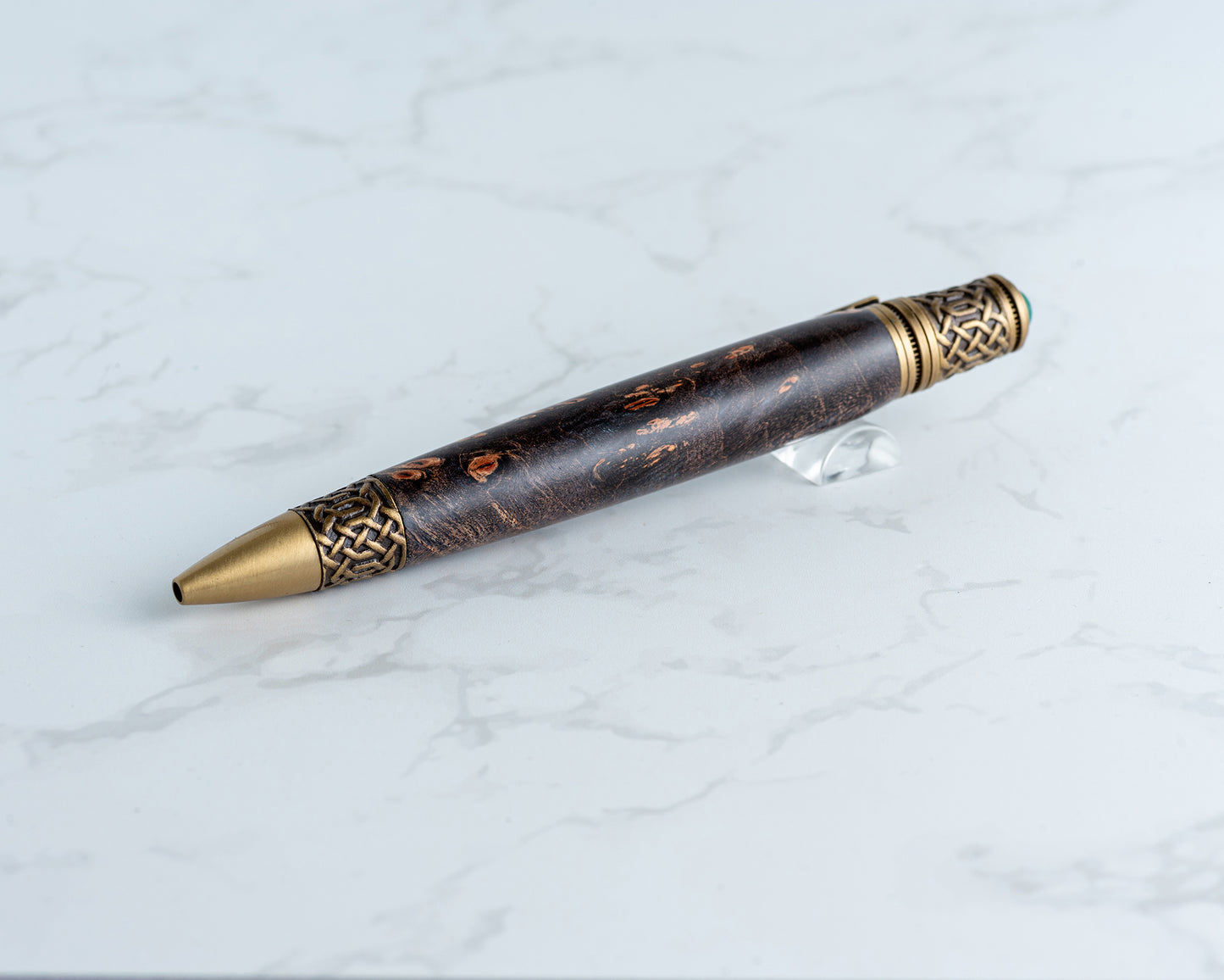 Celtic Twist Pen - Black Dyed Burl Wood & Antique Brass