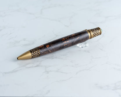 Celtic Twist Pen - Black Dyed Burl Wood & Antique Brass